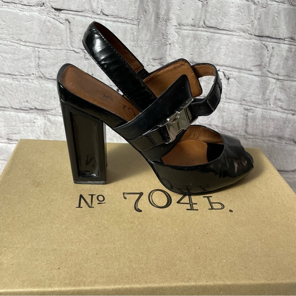 No 704b Patent Leather Black Square Heels Shoes Size 38